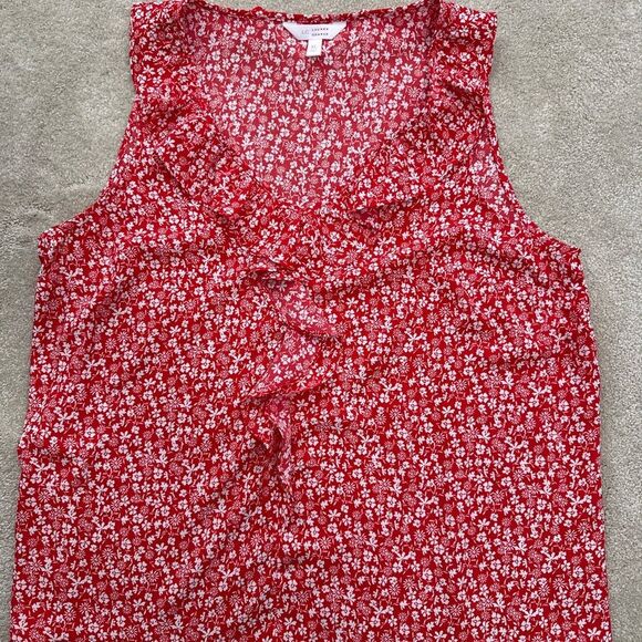 LC Lauren Conrad Red Floral Ruffle Blouse - Picture 1 of 2